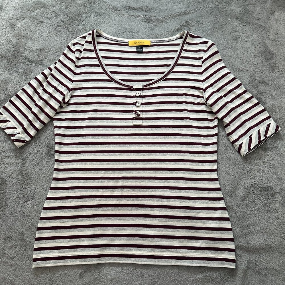 St. John Scoop Neck Striped Tee Shirt Top Blouse Women's MEDIUM